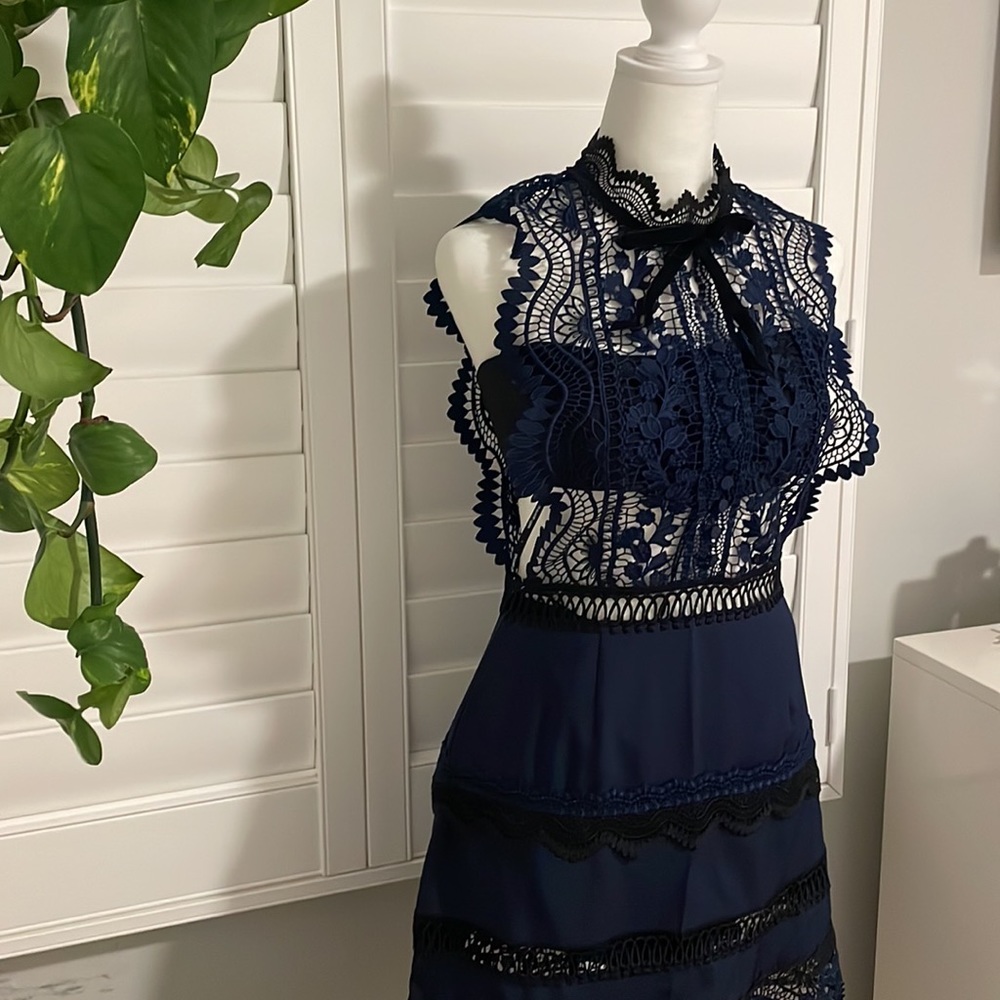 Self portrait dress navy and black lace